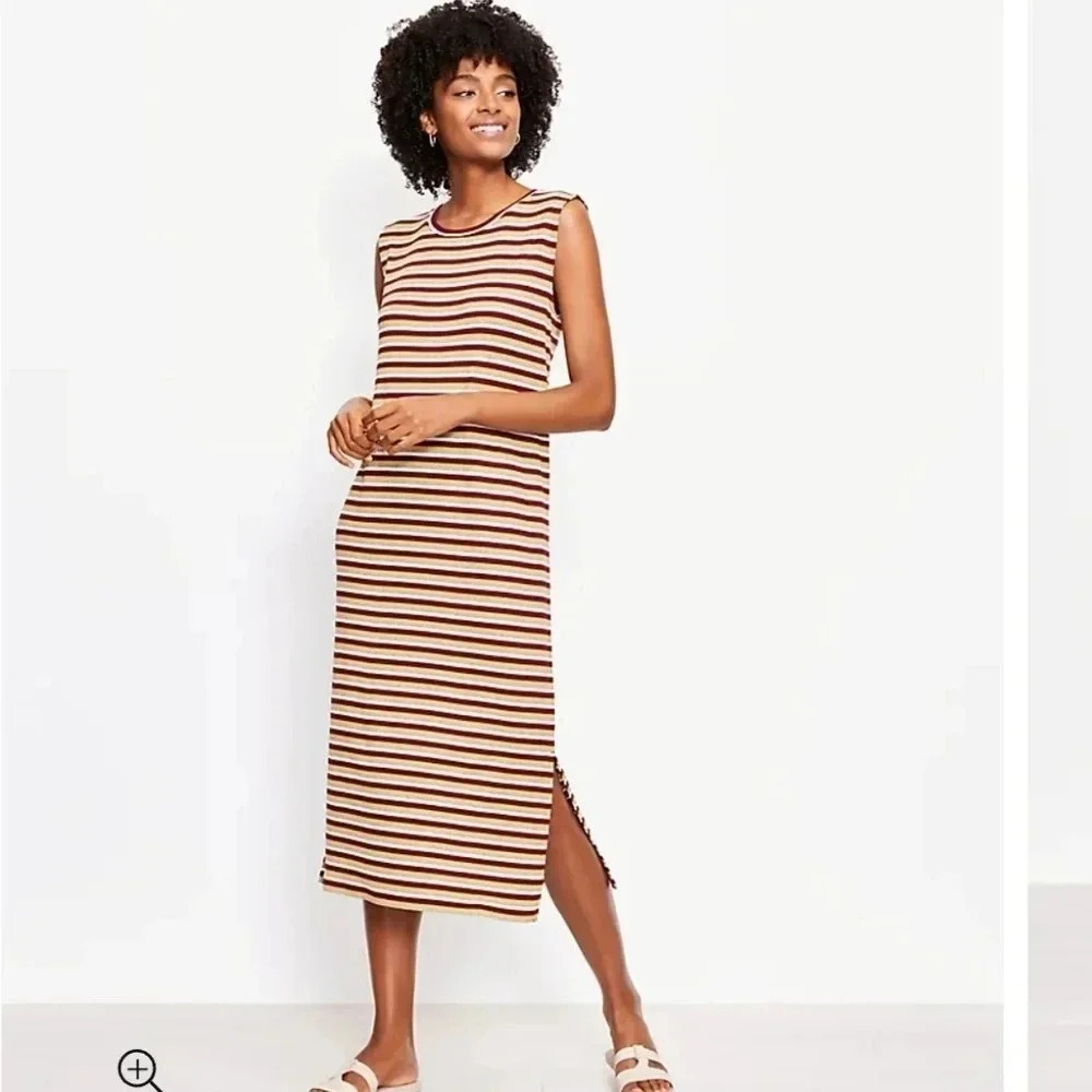 Ann Taylor Loft Striped Ribbed Midi Dress Size XL